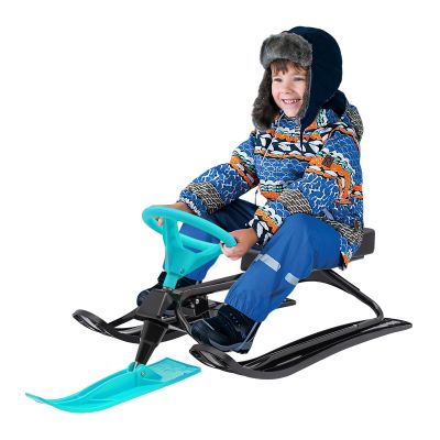 RIAHNEAH Snow Sled, Baby Sled with Steering Wheel Double Brakes, Durable Steel Frame Ice Fishing Sled for Skiing, Ice Skating, and Sand Skiing, can Bear 220 Lbs, Green