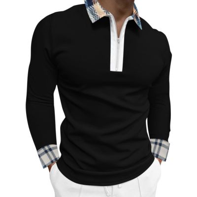 ZYXTIM Men's Fashion Zipper Polo Shirts Long Sleeve Slim Fit 3D Printed Casual Pullover Breathable Quick Dry Athletic Sport Golf Shirt Tops