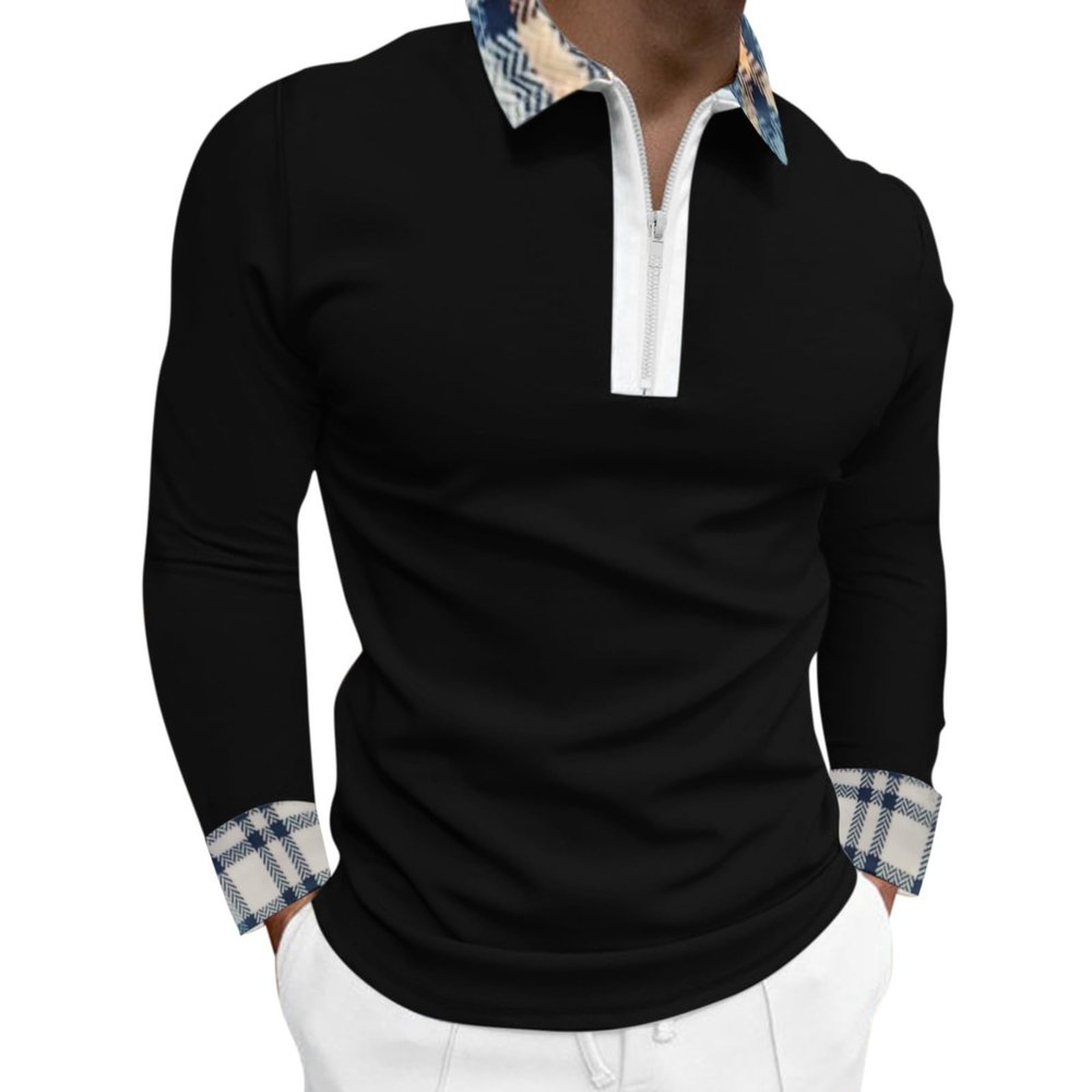ZYXTIM Men's Fashion Zipper Polo Shirts Long Sleeve Slim Fit 3D Printed Casual Pullover Breathable Quick Dry Athletic Sport Golf Shirt Tops