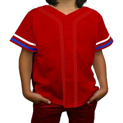 DIGITMON Kids Baseball Jersey Button Down Premium Sleeve Two-Striped T Shirts Uniform REDWHITEROYAL for 14y Teenagers