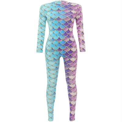 Alvivi Women's Mermaid Fish Scale Print Long Sleeve Rash Guard Swimsuit Sun Protection Wetsuit Bathing Suit Type D Small