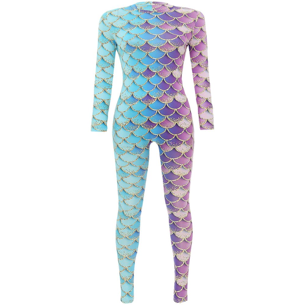 Alvivi Women's Mermaid Fish Scale Print Long Sleeve Rash Guard Swimsuit Sun Protection Wetsuit Bathing Suit Type D Small