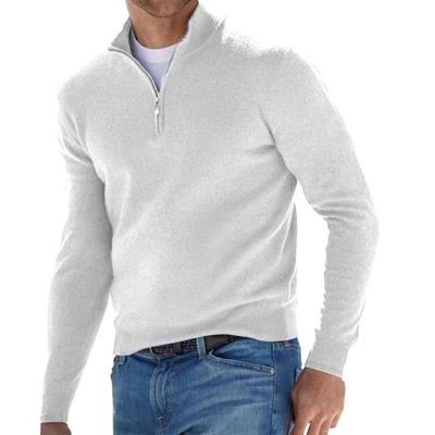 ZYXTIM Mens Zip Up Mock Neck Polo Sweater Casual Long Sleeve Slim Fit Soft Touch Winter Sweater Fashion Outdoor Work Travel Shirts with Ribbing Edge