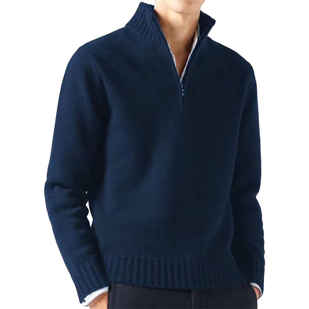 Men's 1/4 Zip-Up Long Sleeve Sweater Warm Pullover Casual Sweaters Jumpers Knitwear Tops for Fall Winter (XX-Large,Dark Blue 2)