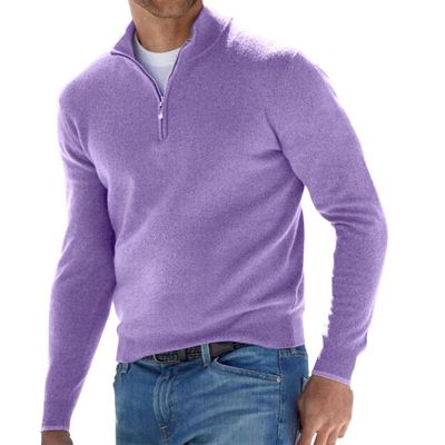 ZYXTIM Mens Zip Up Mock Neck Polo Sweater Casual Long Sleeve Soft Touch Warm Sweater Work Travel Shirts with Ribbing Edge