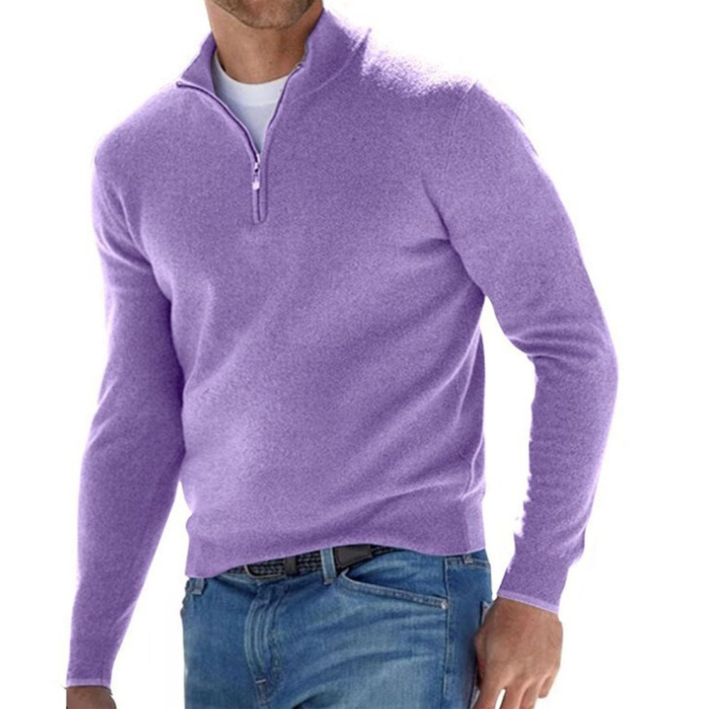 ZYXTIM Mens Zip Up Mock Neck Polo Sweater Casual Long Sleeve Soft Touch Warm Sweater Work Travel Shirts with Ribbing Edge