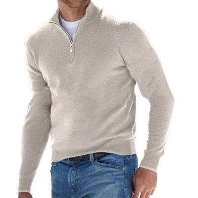 ZYXTIM Mens Slim Fit Zip Up Mock Neck Polo Sweater Casual Long Sleeve Sweater and Pullover Sweaters with Ribbing Edge