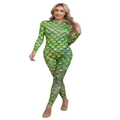 Alvivi Women's Mermaid Fish Scale Print Long Sleeve Rash Guard Swimsuit Sun Protection Wetsuit Bathing Suit Type F Medium