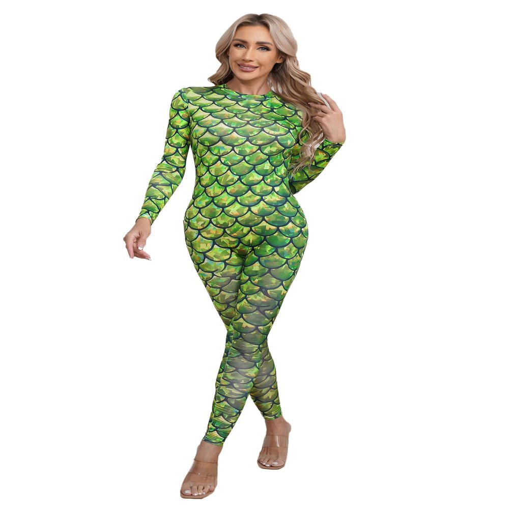 Alvivi Women's Mermaid Fish Scale Print Long Sleeve Rash Guard Swimsuit Sun Protection Wetsuit Bathing Suit Type F Medium