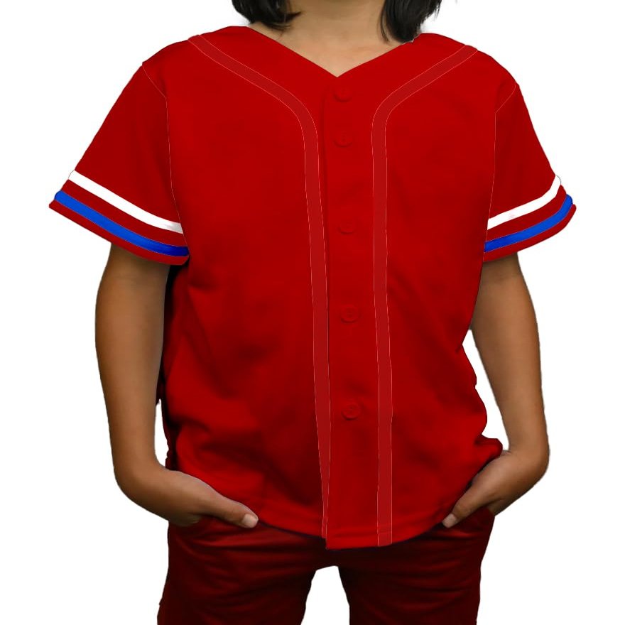 DIGITMON Kids Baseball Jersey Button Down Premium Sleeve Two-Striped T Shirts Uniform REDWHITEROYAL for 2y Toddlers