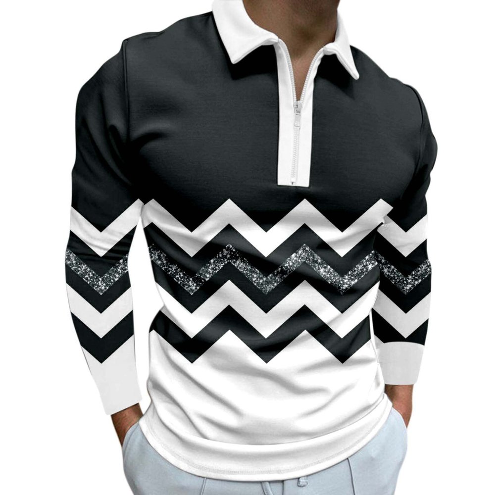 ZYXTIM Men's Short Sleeve Zipper Casual Slim Fit Printed Golf Polo Shirt Tops