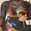 Women Sexy See Through Sheer Mesh Long Sleeve Floral Midi Cover Up Dress Crop Tank Tops Shorts 3 Piece Outfits Set Black S view 3