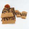 Kids Toddler Winter Beanie Hats Gloves Long Scarf Leopard Print Warm Knit Set Pompom Beanie Neck Warmer Mittens Gifts Brown view 3
