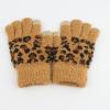 Kids Toddler Winter Beanie Hats Gloves Long Scarf Leopard Print Warm Knit Set Pompom Beanie Neck Warmer Mittens Gifts Brown view 4