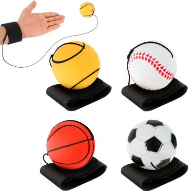 DSLSQD 4 Pieces Wrist Return Ball - 2 Inch Rubber Rebound Wristband On A String Sports Ball Includes Basketball, Baseball and Football for Teens Adults Exercise or Play (Nomal)