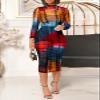 Women Sexy See Through Sheer Mesh Bodycon Midi Dress Long Sleeve Skirt 3 Piece Outfits Set Floral Print Cover Up Multi 2XL view 2