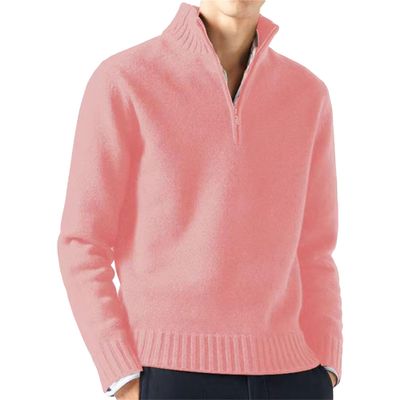 Men's 1/4 Zip-Up Long Sleeve Sweater Warm Pullover Casual Sweaters Jumpers Knitwear Tops for Fall Winter (XX-Large,Pink)