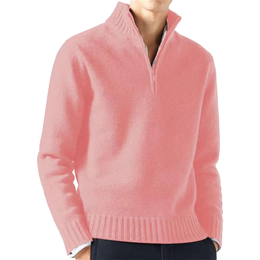 Men's 1/4 Zip-Up Long Sleeve Sweater Warm Pullover Casual Sweaters Jumpers Knitwear Tops for Fall Winter (XX-Large,Pink)