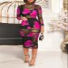 Women Sexy See Through Sheer Mesh Bodycon Midi Dress Long Sleeve Skirt 3 Piece Outfits Set Floral Print Cover Up Rose2 L view 2