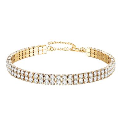 WangGao Stainless Steel 2 Row Rhinestone Hand Chain Sparkling Crystal Tennis Bracelets for Women Shiny Cubic Zirconia Bracelet Jewelry Bridal Wedding Bridesmaid,Gold Color