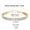 WangGao Stainless Steel 2 Row Rhinestone Hand Chain Sparkling Crystal Tennis Bracelets for Women Shiny Cubic Zirconia Bracelet Jewelry Bridal Wedding Bridesmaid,Gold Color view 2