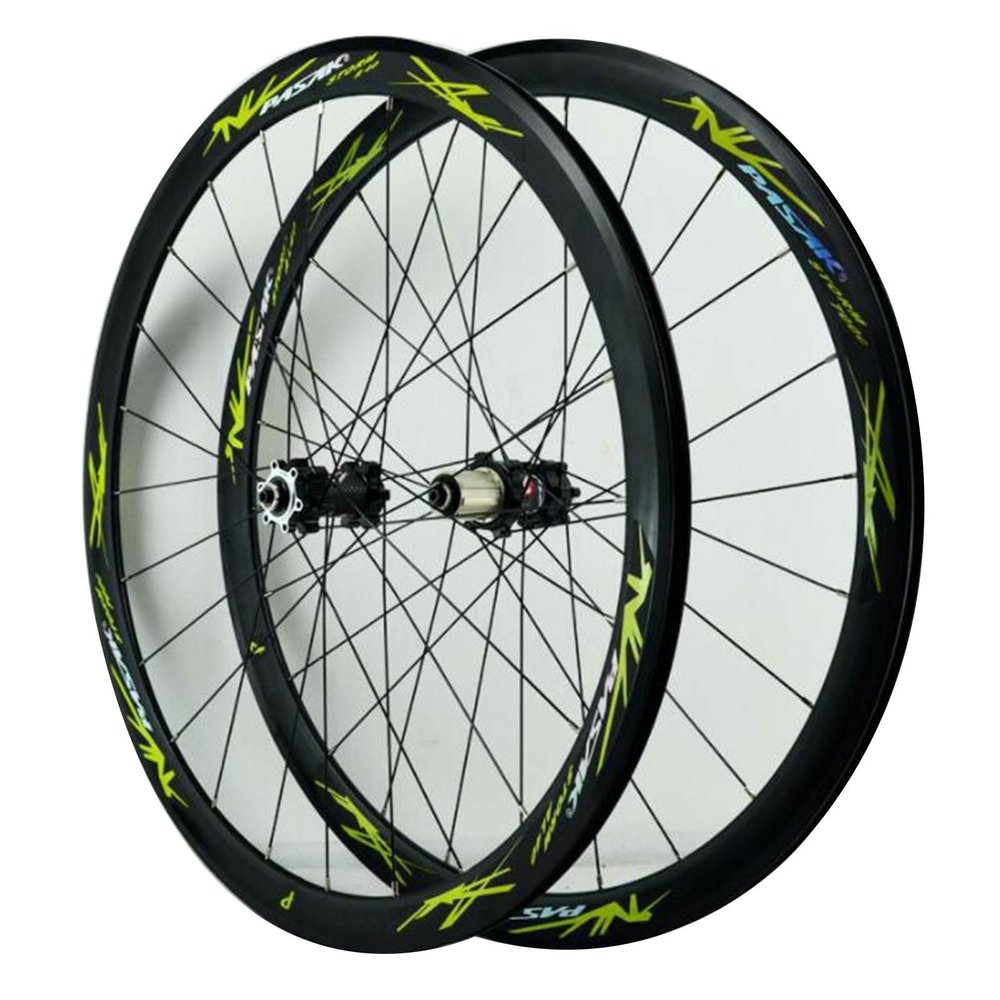 ZECHAO 700C Disc Brake Road Bike Wheel Set,24 Holes Bike Hub Double Wall Alloy Rims Disc Brake V/C Brake Quick Release 7-12 Speed Wheelset (Color : Green, Size : 700c)