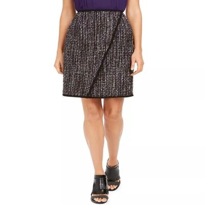 Calvin Klein Women's Petite Tweed Front-Overlap Skirt (2P, Black Multi)