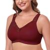 Women's Wireless Plus Size Lace Comfort Cotton Bra Full Coverage Unlined Minimizer Bra 36B Wine Red view 2