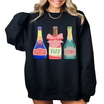 TEEAMORE Pop Fizz Clink Sweatshirt Champagne Graphic Drinking Bridesmaid Bridal Party Crewneck Black 2X-Large #0036