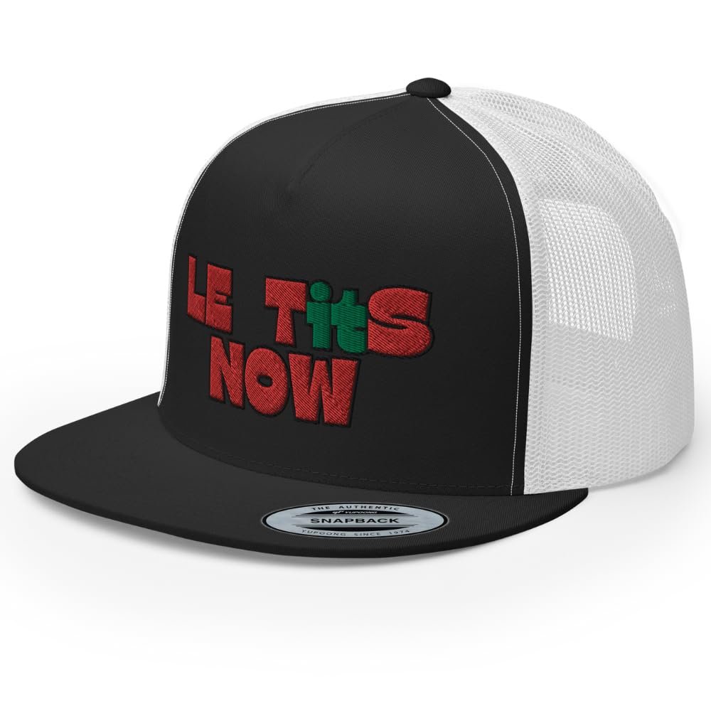 RIVEMUG Le Tits Now Flat Bill Trucker Hat High Crown Adjustable Funny Christmas Cap Black/White