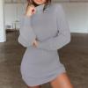 Canbebig Clearance Women's Long Sleeve Casual Dress with Pockets Knee Length Gray view 2