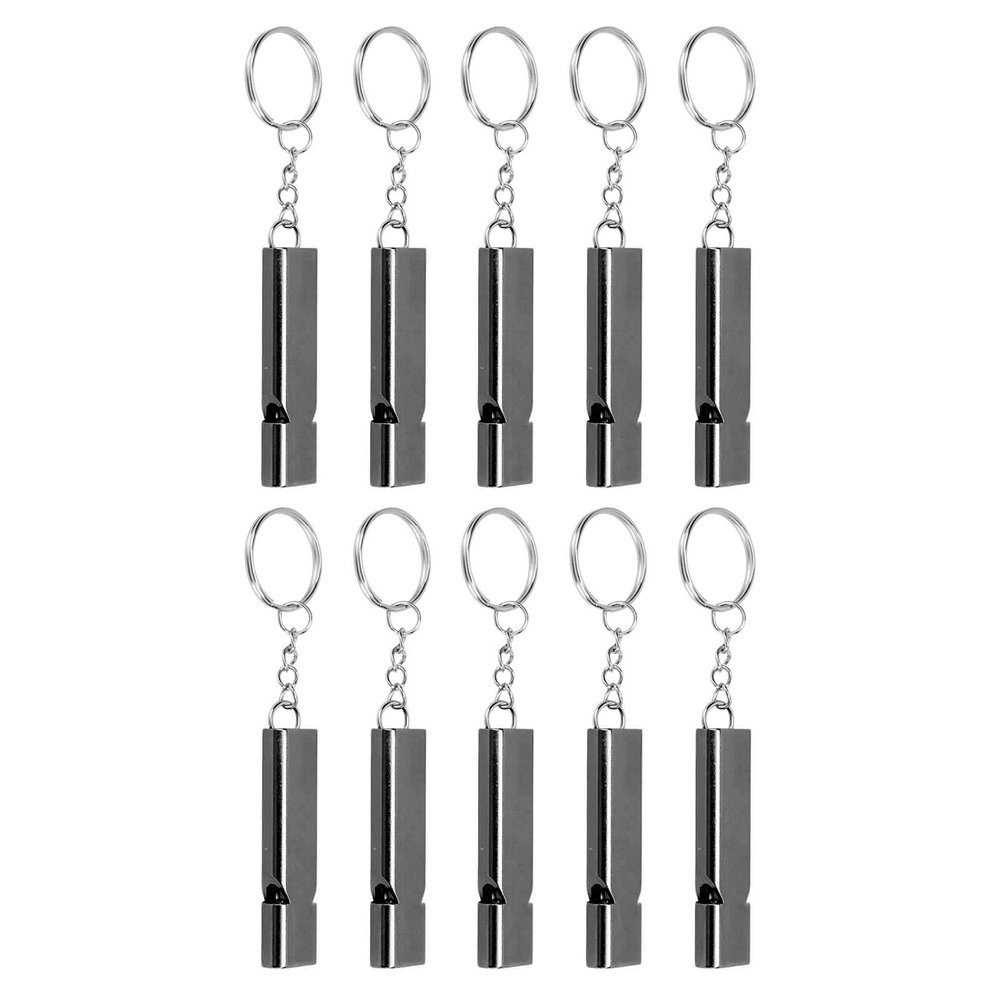 Pilipane 10Pcs Aluminum Alloy Emergency Survival Whistle, Emergency Survival Whistle, Lifeguard Whistle with Keychains(Black)