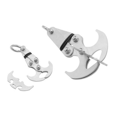 2PCS Portable Gravity Rock Climbing Hooks, Stainless Steel Grappling Hook, Large and Small Folding Carabiner Claws Anchor for Fishing Hiking Tree Limb Removal Grappling(15cm&9cm Length)