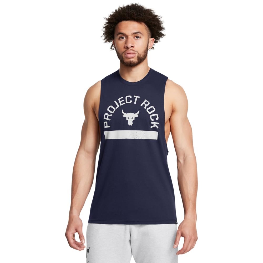 Under Armour Men's Project Rock Payoff Graphic Sleeveless T Shirt, (410) Midnight Navy / / Mod Gray, 4X-Large