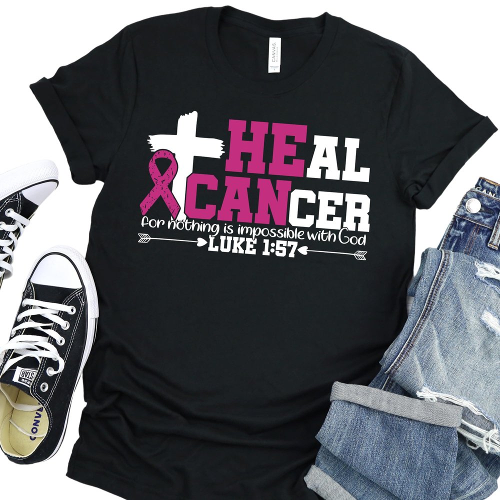 Heal Cancer for Nothing is Impossible With God Luke 1:57 Shirt, Cancer Team Shirt, Motivational Shirt, Inspirational Shirt, S3705 (XXL, Classic Grey)