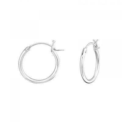 925 Sterling Silver French Lock Hoop Earrings, Sold as a Pair (14mm Diameter)