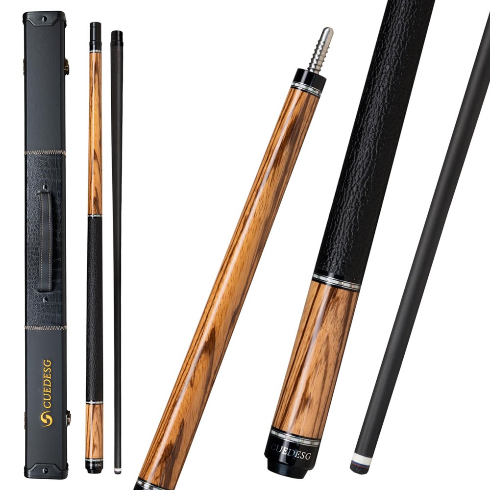 CUEDESG Carbon Fiber Pool Cue Stick 10.5mm/11.8mm/12.5mm,Low Deflection Pool Stick with Rare Wood Butt,Professional Cue Stick with Box Case(Zebra Wood_11.8mm)