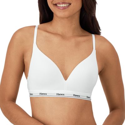 Hanes Women's Originals Contour Wireless Bra, Stretch Cotton T-Shirt Bra, Full Coverage Bra White