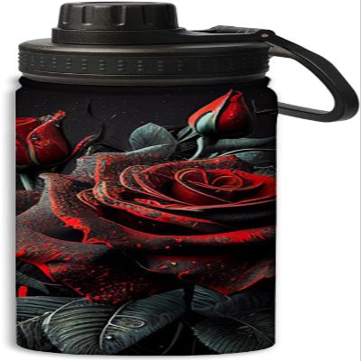 Yioniii Red roses on a black background in the style pattern 18 oz Insulated Water Bottle, Double Wall Vacuum Stainless Steel Water Bottle,Water Bottle Keeps Hot or Cold Sports Gym,Black