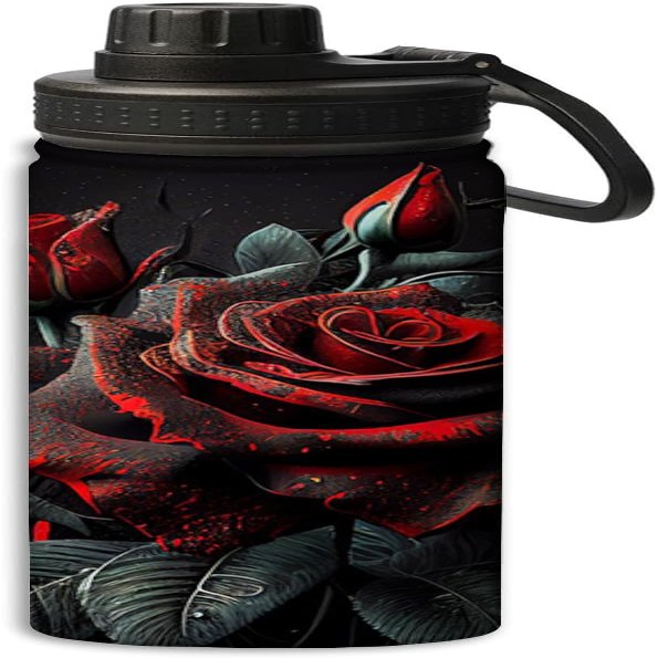 Yioniii Red roses on a black background in the style pattern 18 oz Insulated Water Bottle, Double Wall Vacuum Stainless Steel Water Bottle,Water Bottle Keeps Hot or Cold Sports Gym,Black