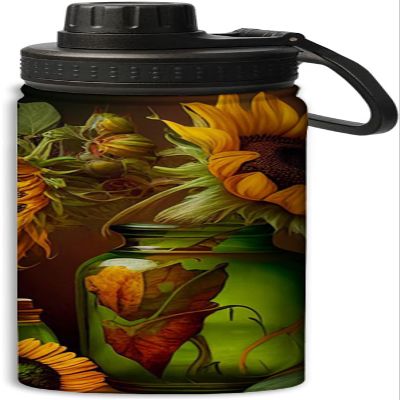 Yioniii Sunflower vase wallpaper pattern 18 oz Insulated Water Bottle Leak Proof, Reusable Sports Flask For Cold Drink for Hiking Climbing Running,Multicolour