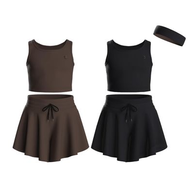 Essenclo Flowy Girls Butterfly Shorts Skirts w/Pockets & Athletic Sleeveless Tank Tops, Dance Tennis Cheer Running (5pc Set) - E2106 - Set-11-15-16