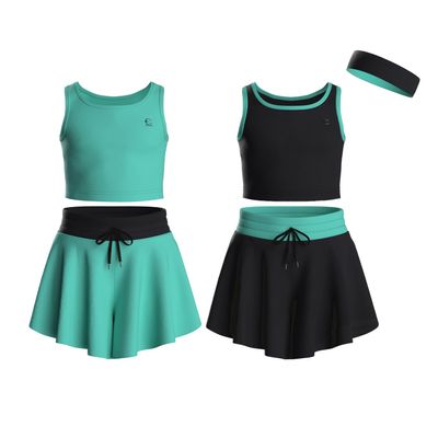 Essenclo Flowy Girls Butterfly Shorts Skirts w/Pockets & Athletic Sleeveless Tank Tops, Dance Tennis Cheer Running (5pc Set) - E2106 - Set-2-15-16