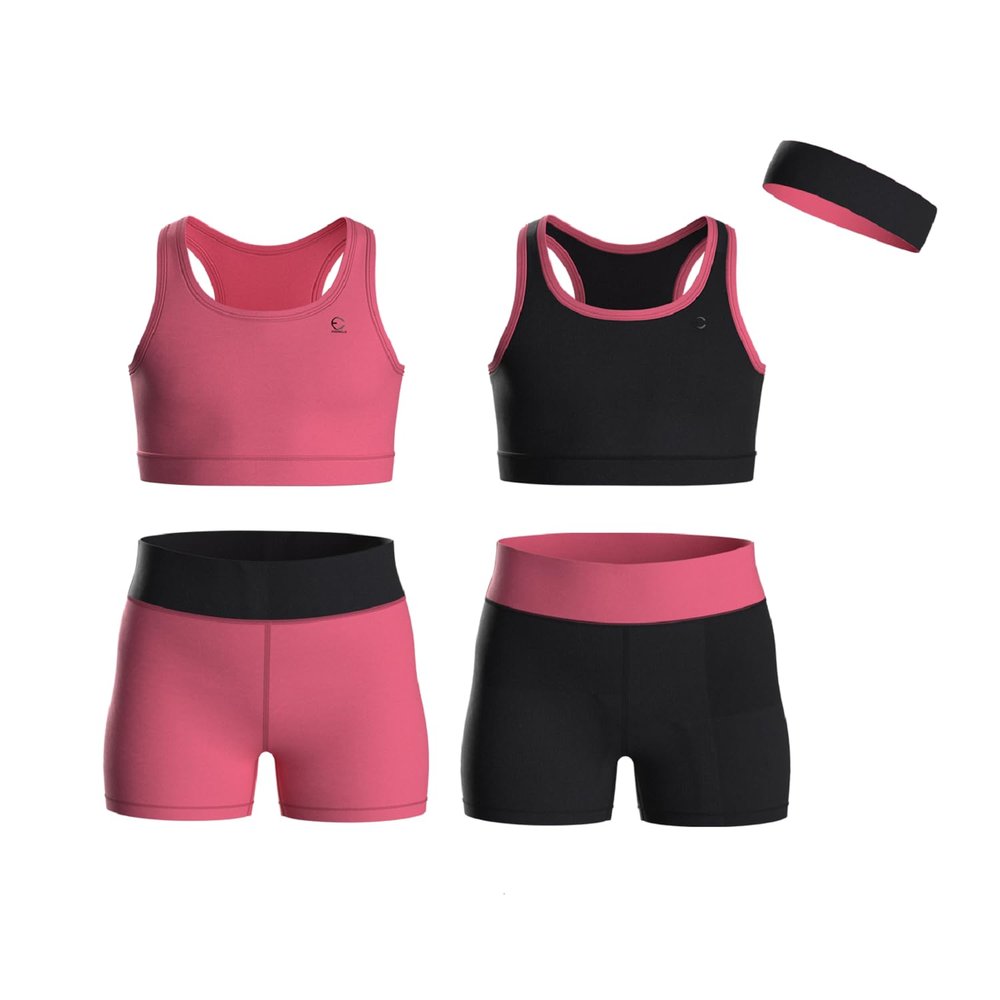Essenclo Girls Clothing Athletic Sets Sleeveless Crop Tank Tops & Bike Shorts Cheer, Gymnastics, Volleyball Size 3-16 (5 Pcs) - E2108 - Set-2-15-16
