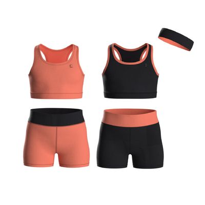 Essenclo Girls Clothing Athletic Sets Sleeveless Crop Tank Tops & Bike Shorts Cheer, Gymnastics, Volleyball Size 3-16 (5 Pcs) - E2108 - Set-3-11-12