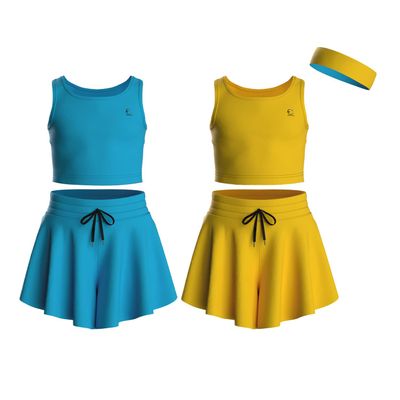 Essenclo Flowy Girls Butterfly Shorts Skirts w/Pockets & Athletic Sleeveless Tank Tops, Dance Tennis Cheer Running (5pc Set) - E2106 - Set-10-7-8