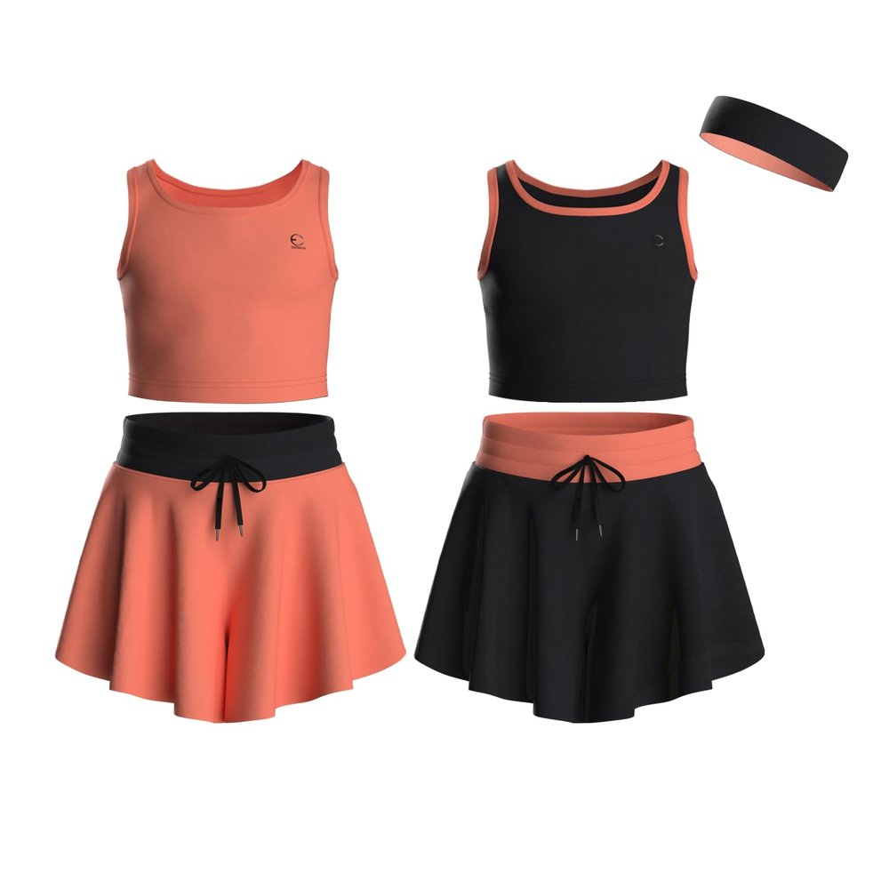 Essenclo Flowy Girls Butterfly Shorts Skirts w/Pockets & Athletic Sleeveless Tank Tops, Dance Tennis Cheer Running (5pc Set) - E2106 - Set-3-13-14