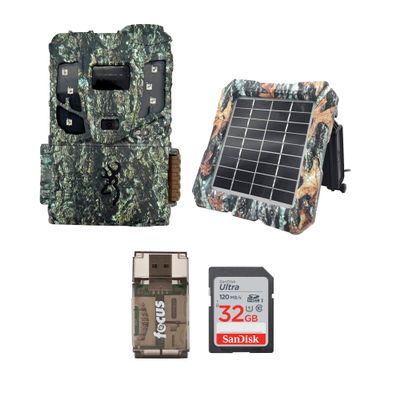 Browning Pro Scout Max Extreme HD Cellular Trail Camera Bundle with 32GB Memory Card, Reader, and Solar Power (4 Items)