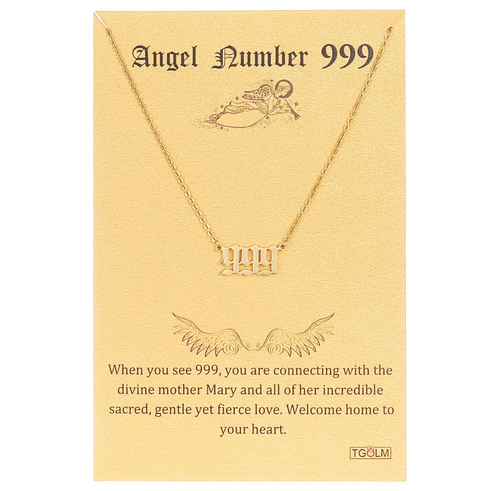 TGOLM Gold Plated Stainless Steel 999 Angel Number Pendant Necklace for Women