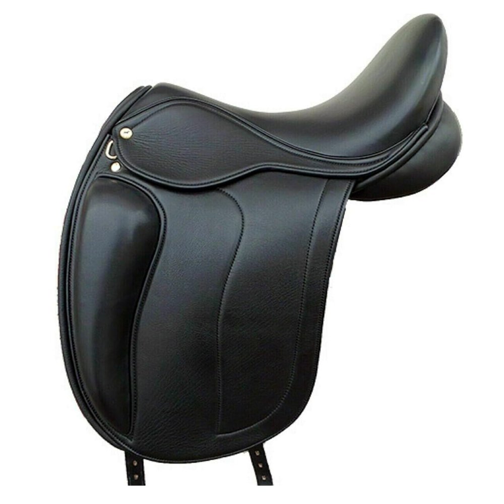 English Dressage Cow Leather with Full Covered Softie Horse Saddle 13" to 19" Black ST-ES-016 (18" Seat)
